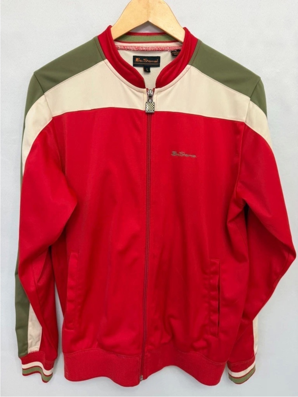 Ben Sherman Retro Colorblock Tricot Track Jacket Red Cream Green Mod Size M